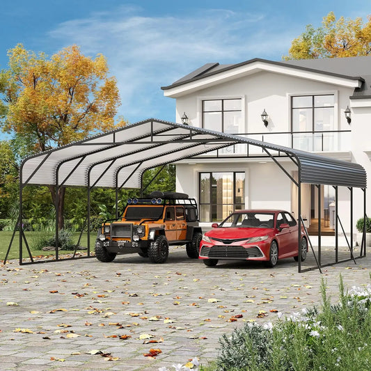20x20 FT Metal Carport Heavy Duty Galvanized Steel Roof Reinforced Base Outdoor Car Shelter SUV Truck Boat, Customized