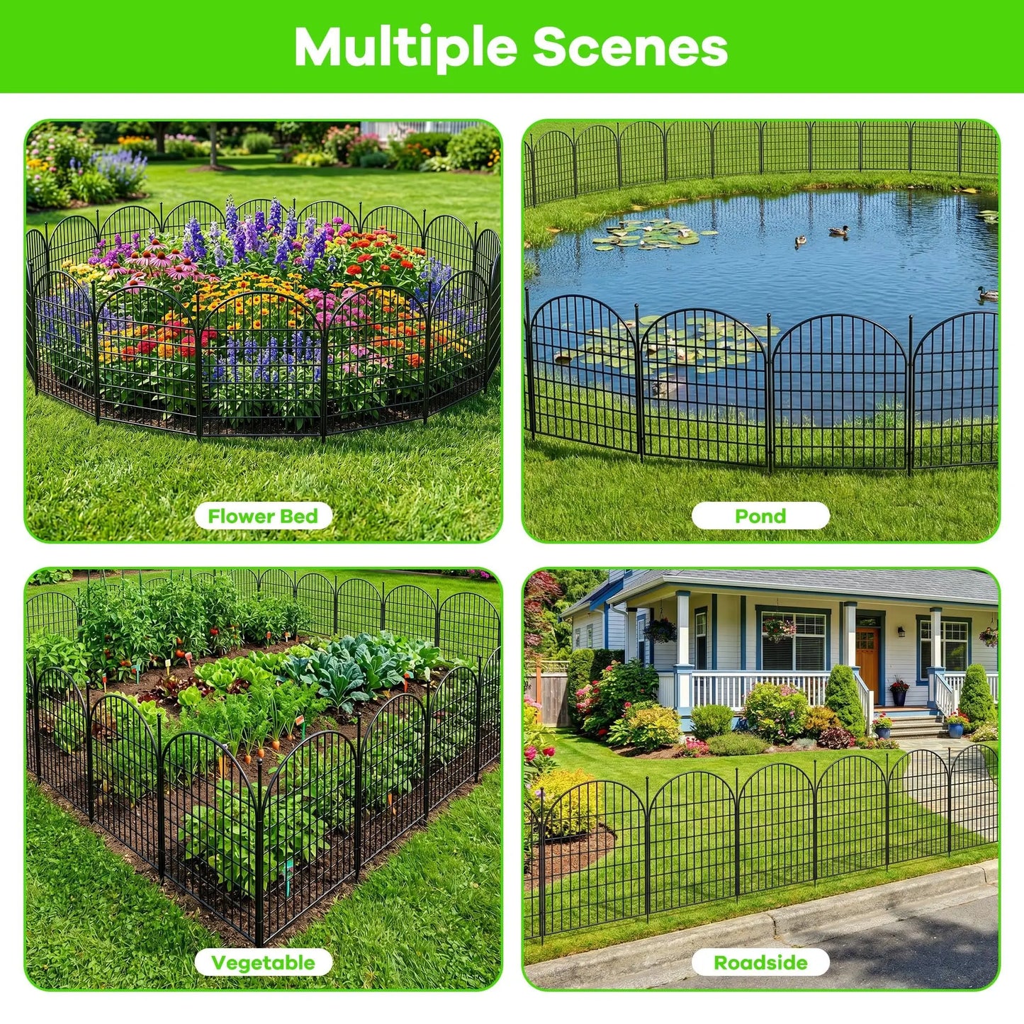 Decorative Garden Fence, 101.6cm H x 719.33cm L 10 Panels Arched Rustproof Metal Fence, No Dig Animal Barrier for Yard Patio Flower Bed