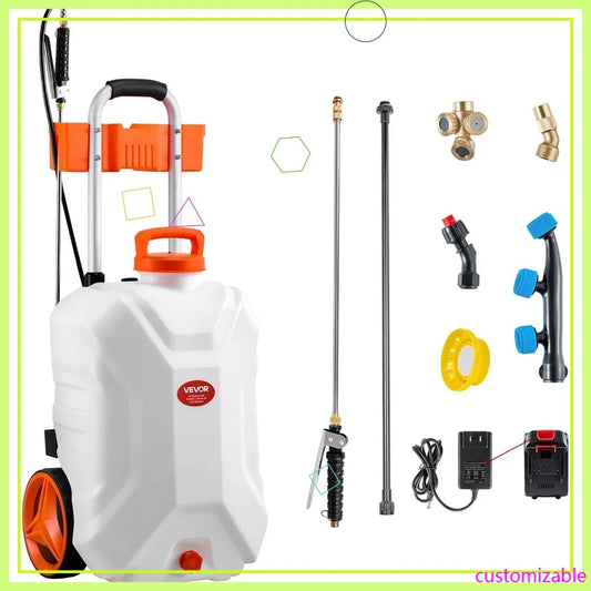 10 Gallon Electric Sprayer with Wheels, Adjustable 0-80 PSI Pressure, 98ft Hose & 5 Nozzles, Battery Powered for Garden Cleaning
