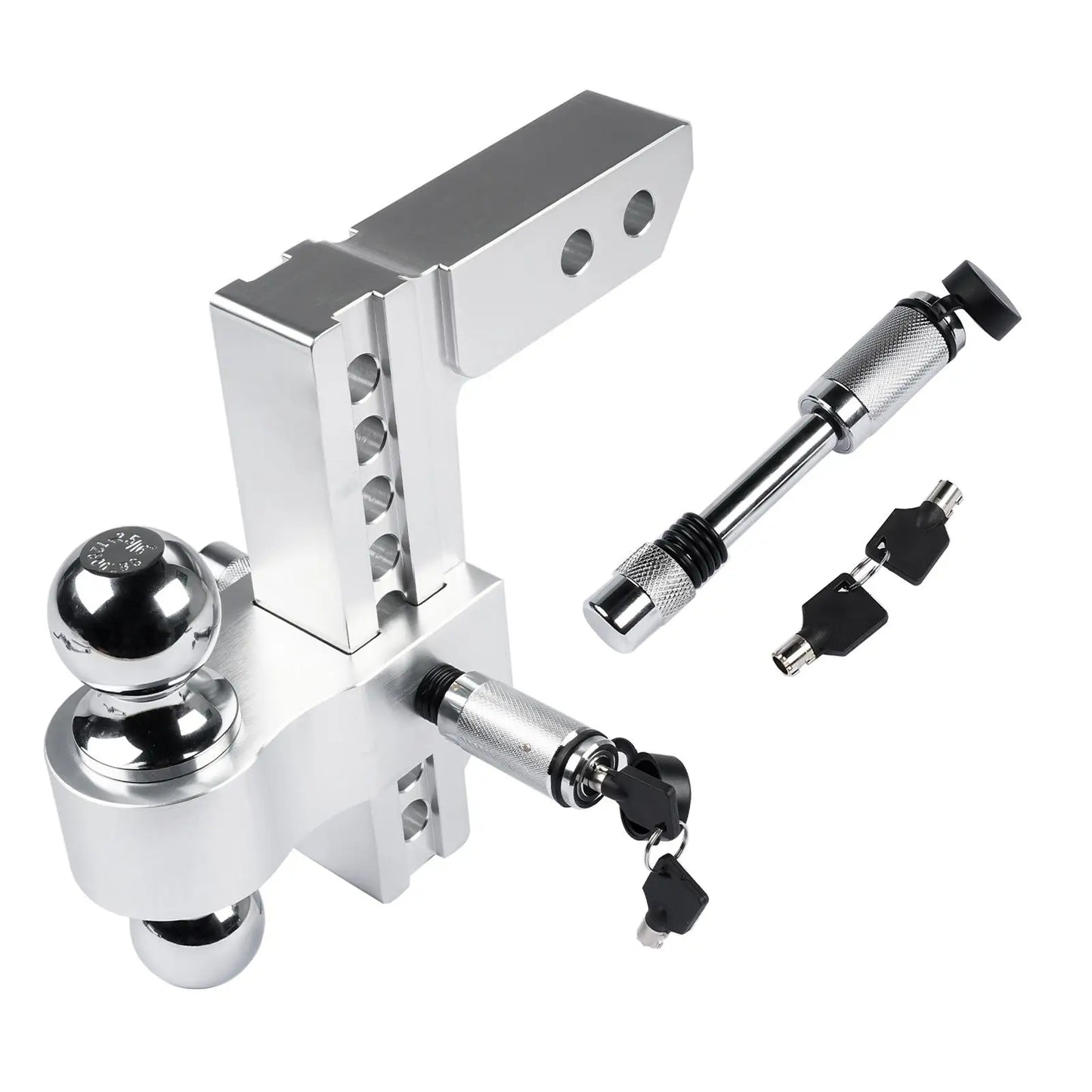 AP03 Adjustable Trailer Hitch - Aluminum Tow Hitch Fits 2-Inch Receiver - Heavy Duty Drop Hitch with 8-Inch Drop/Rise Silver