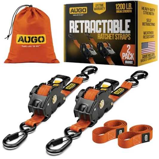 Retractable Ratchet Straps 2 Heavy Duty Ratchet Straps Self Retractable Tie Downs with Soft Loops and Storage Bag for Motorcycl
