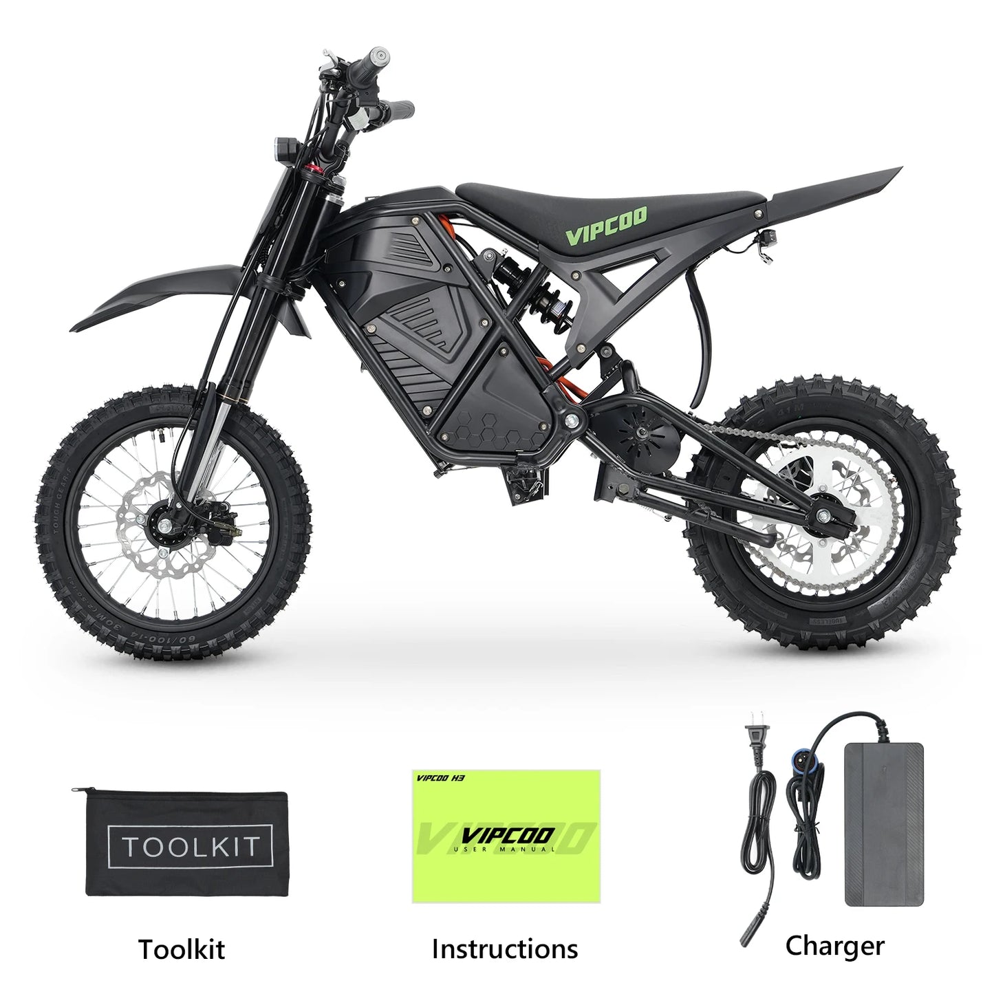 VIPCOO H3 Electric Dirt Bike 3500W 48V23AH Electric Motorcycle Fat Tire Nitrogen Suspension E Dirt Bike for Teens and Adults