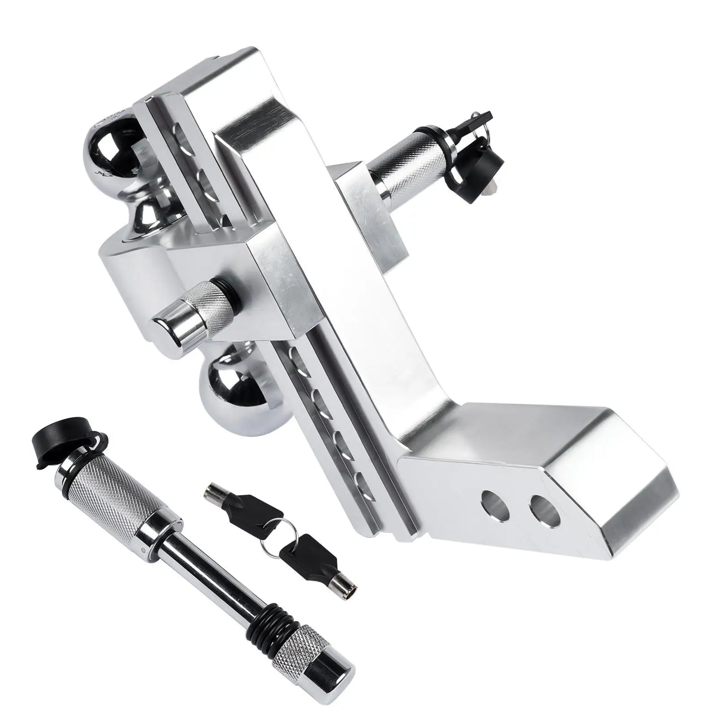 AP03 Adjustable Trailer Hitch - Aluminum Tow Hitch Fits 2-Inch Receiver - Heavy Duty Drop Hitch with 8-Inch Drop/Rise Silver
