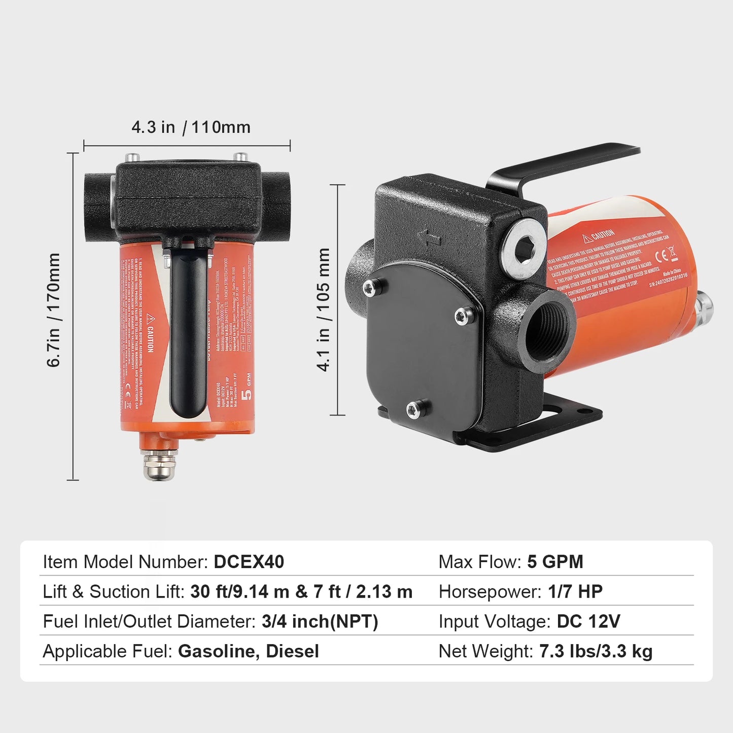 SucceBuy Fuel Transfer Pump 12V DC 5GPM / 8GPM / 12GPM Portable Type Electric Diesel Transfer Pump for Diesel Methanol Blends