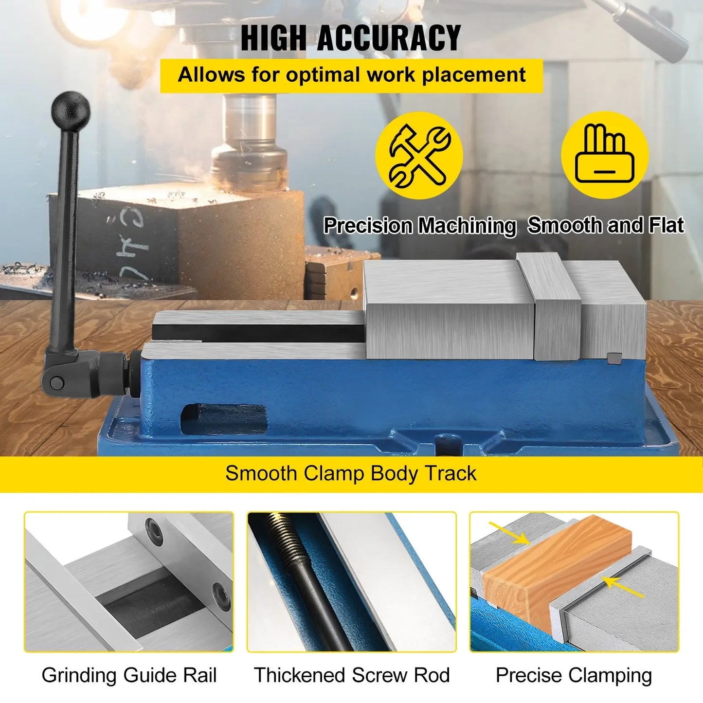 ‌SIHAO 6" High-Precision Milling Vice with 0.002" Micron-Level Accuracy, Heavy-Duty Bench Clamp for Drilling & Sawing Operations