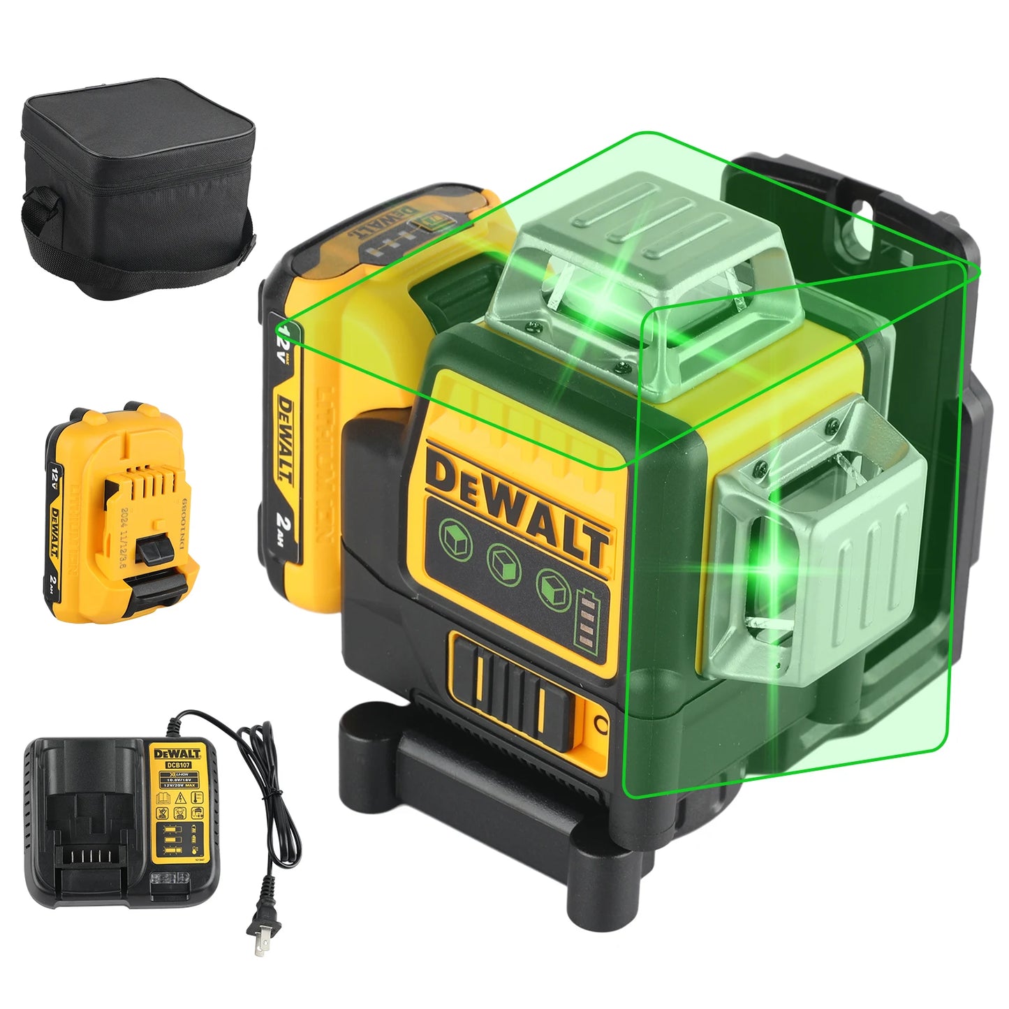 2025 DEWALT DW089LG 12V Li - ion Battery - Powered Self - Levelling Green Beam Laser. 12 Lines in 3x360° for Ultimate Precision