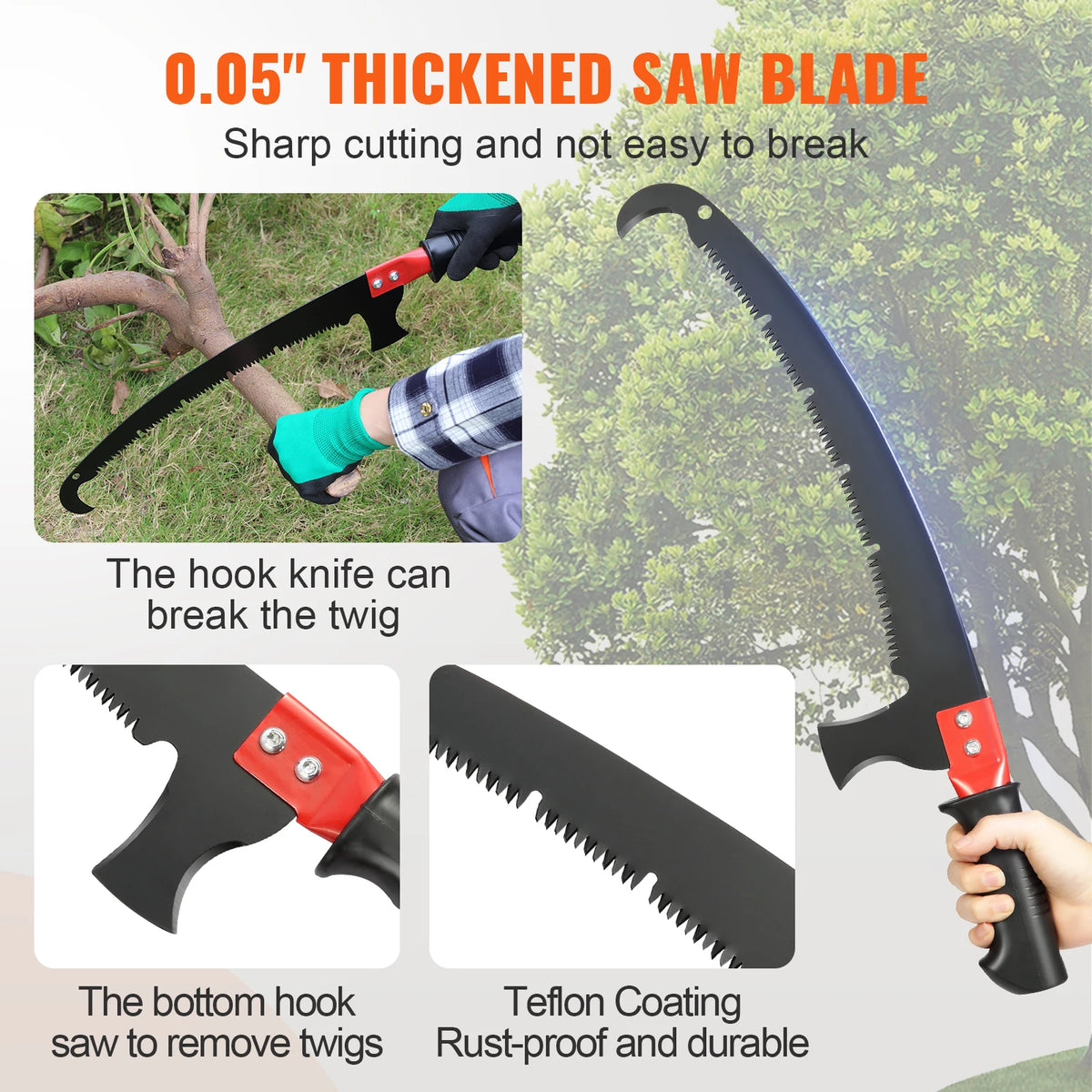 SucceBuy Manual Pole Saw Extendable Tree Pruner Sharp Steel Blade for Branches Trimming with Lightweight Aluminum Alloy Handle