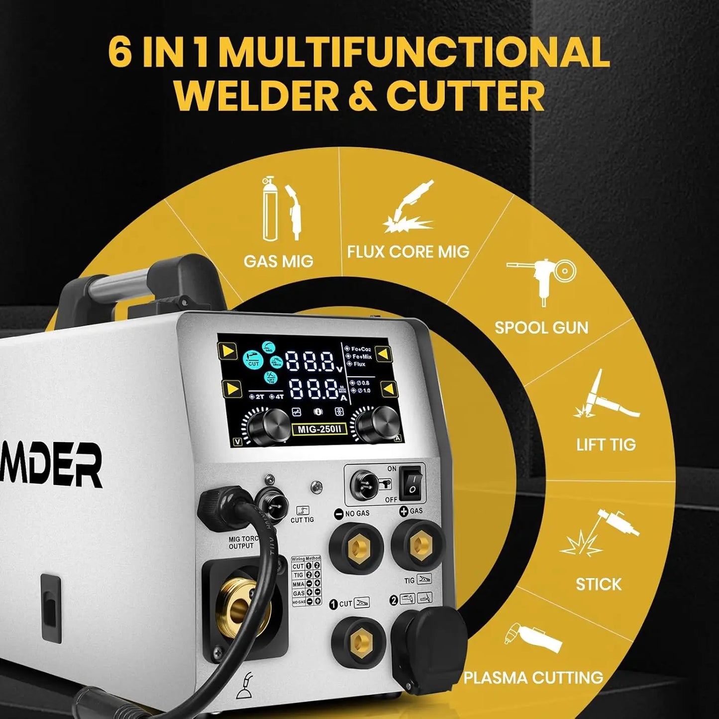SSimder 6 in 1 MIG Welder Plasma Cutter 160A Gas MIG Flux Core Lift TIG Stick Cut Combo 110V 220V 35A Air Cutting for Auto