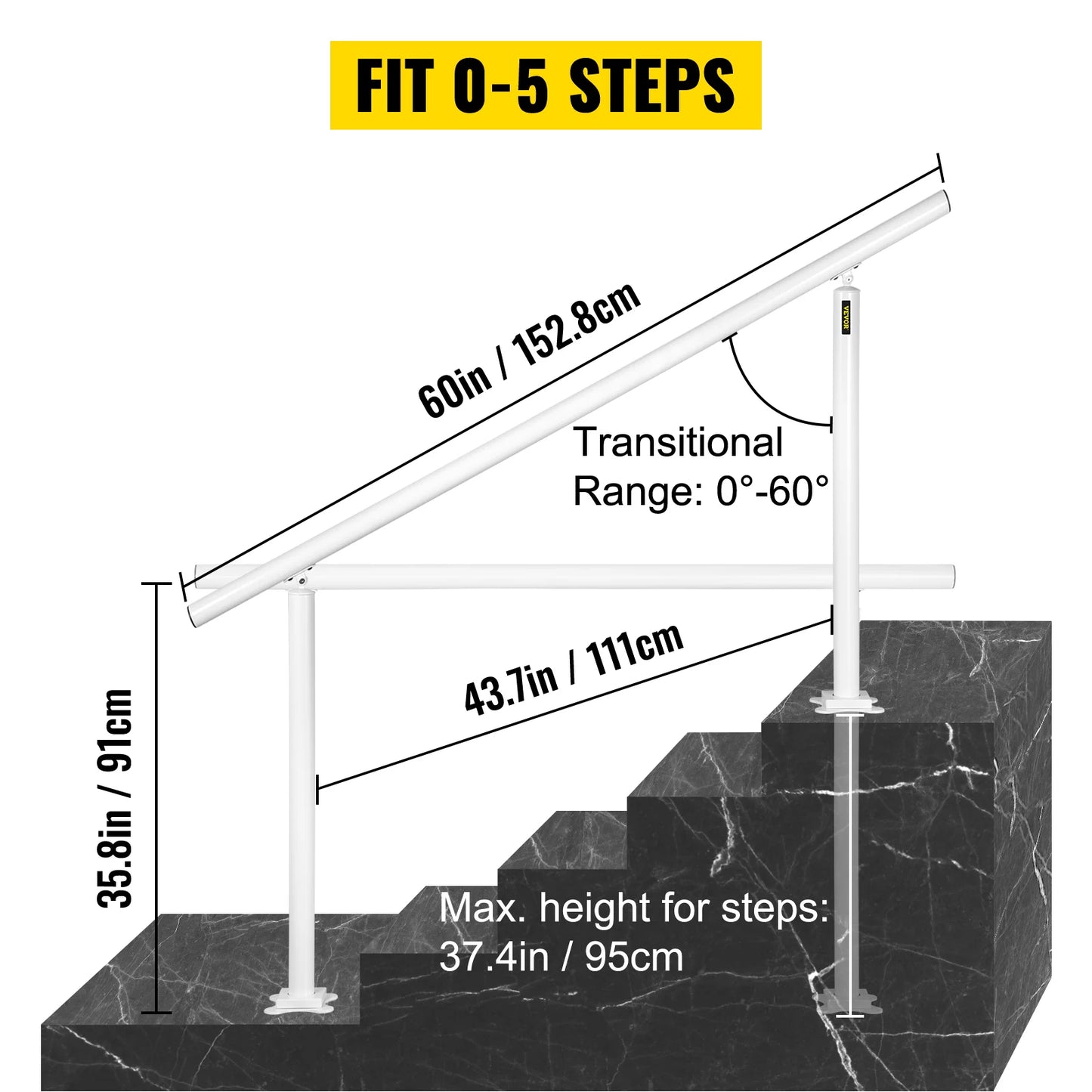 SucceBuy Handrail for Outdoor Steps Aluminum Stair Handrail Fit 0-5 Steps w/ Installation Kit Building Hardware Home Improvement