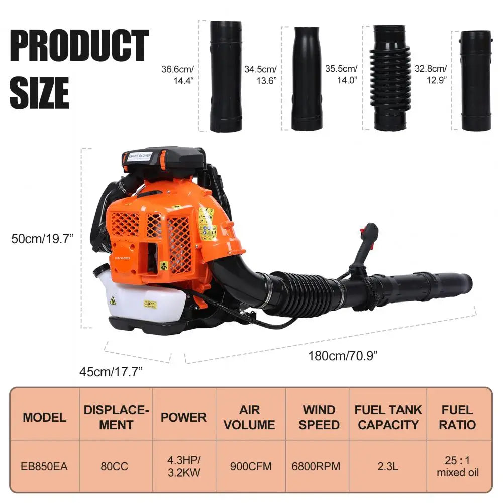 2-Stroke  Backpack Leaf Blower, 80CC 900CFM Engine Gas Leaf Blower,High Strength Gas PoweredSnow Blower Powerful Engine, Orange