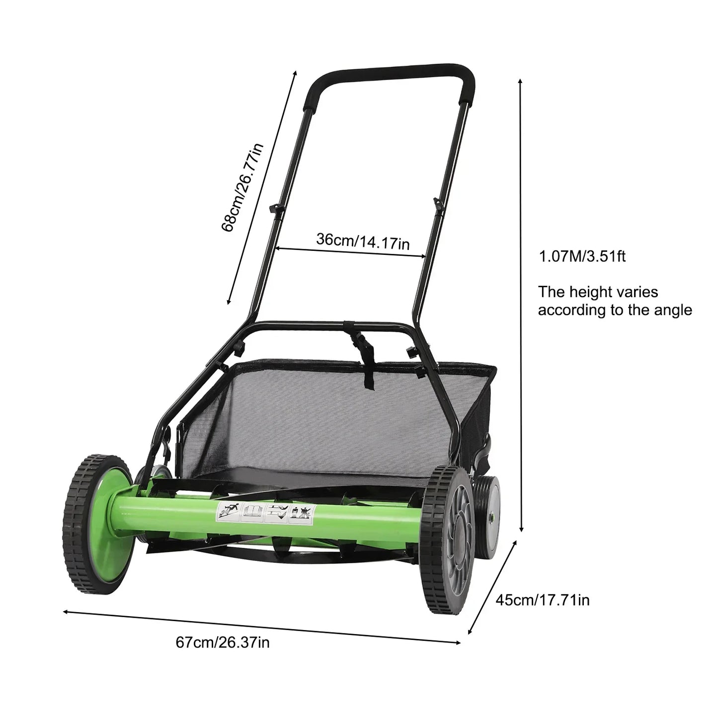 Walk-Behind Lawn Mower with 65 Manganese Steel Blades, Adjustable Height, Quiet Operation