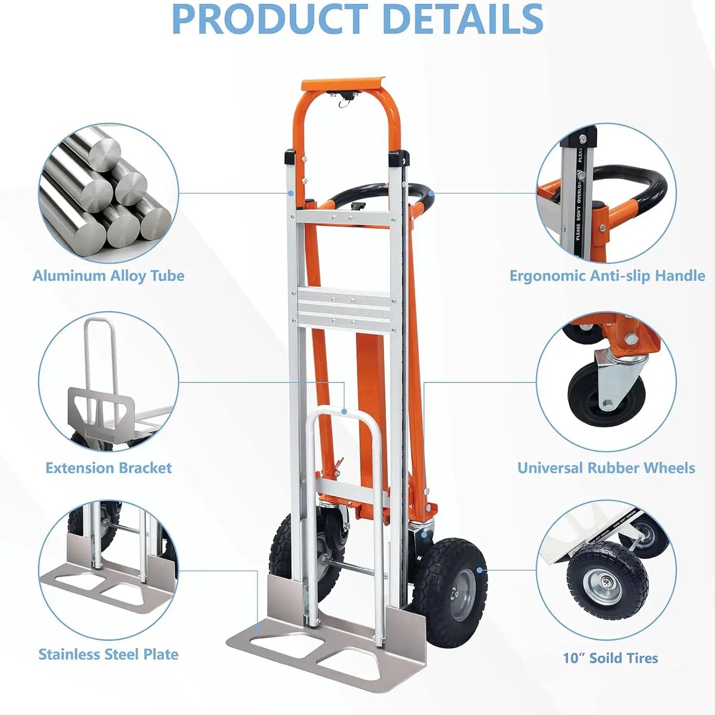 4 in 1 Convertible Hand Truck Folding Hand Truck Dolly Cart with Solid Wheel 1000LBS Heavy Duty Aluminum Hand Dolly