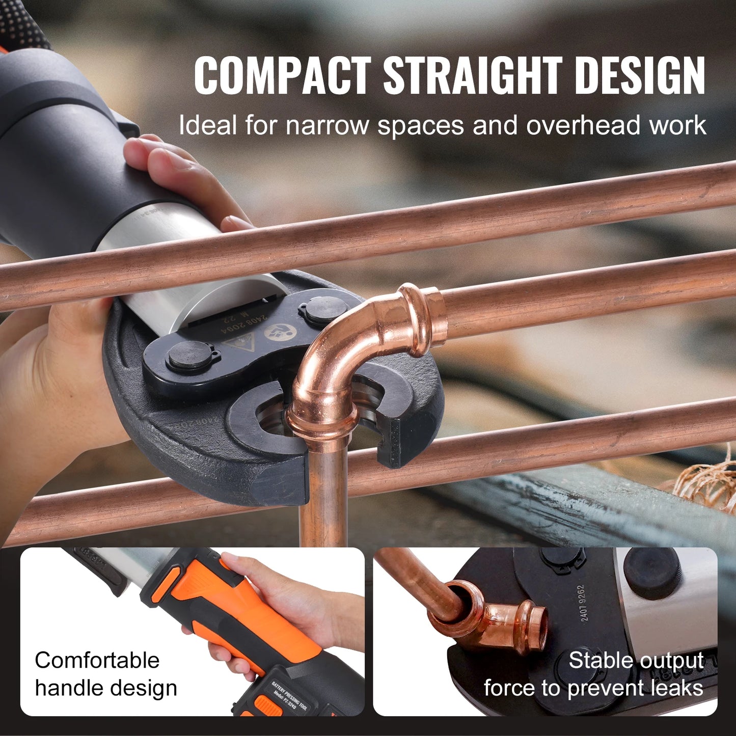 SucceBuy Mini Pro Press Tool 18V Electric Pipe Crimping Tool for 1/2" 3/4" 1" Copper Pipes Press Tool Kit w/ 3 Jaws 2pcs Battery