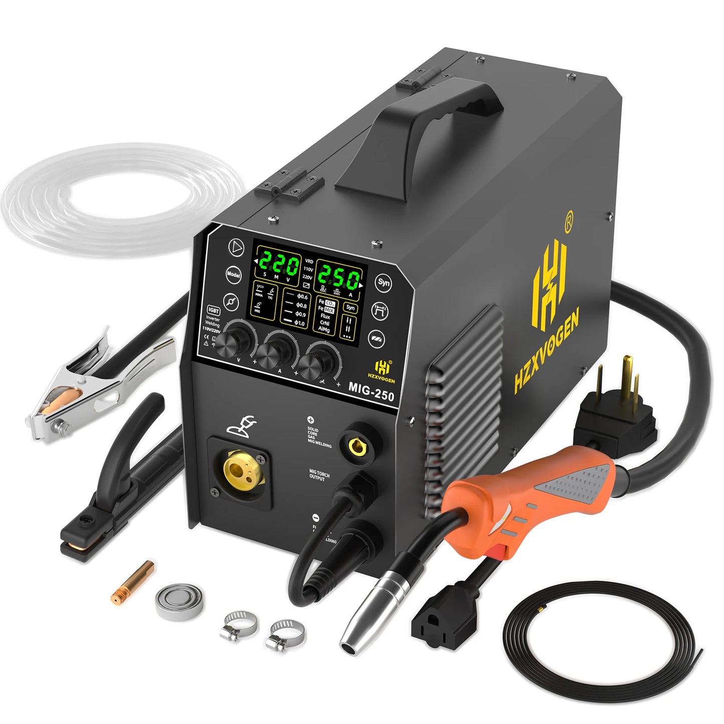 HZXVOGEN MIG250 5 in 1 Aluminum Welder 250A 220V MMA/MIG/Lift TIG/Stick Digital Semi-automatic Inverter Welding Machine Gas Gasless Welder