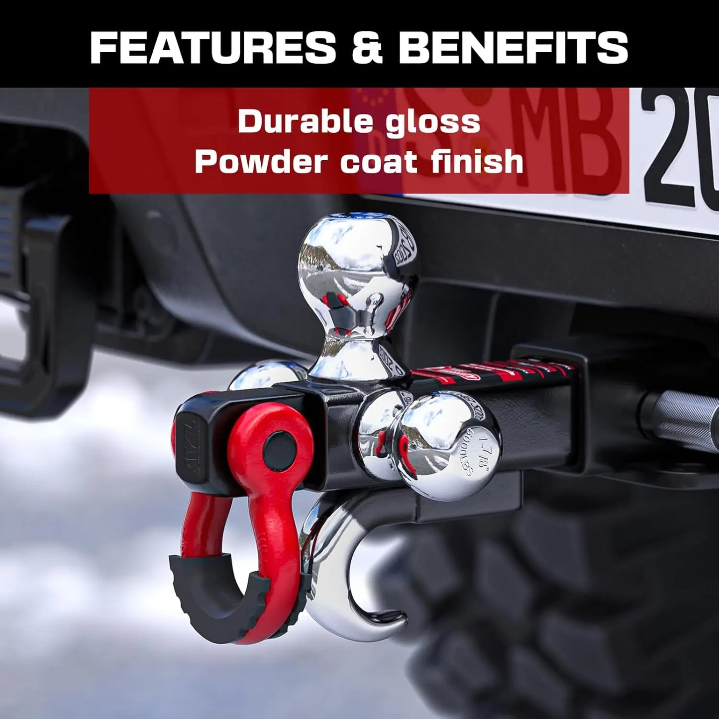 Tri-Ball Trailer Hitch Mount with Hook, Pin & Rotatable Shackle for 2-In Receiver, 1-7/8, 2, 2-5/16 Hitch Balls with Anti-Theft