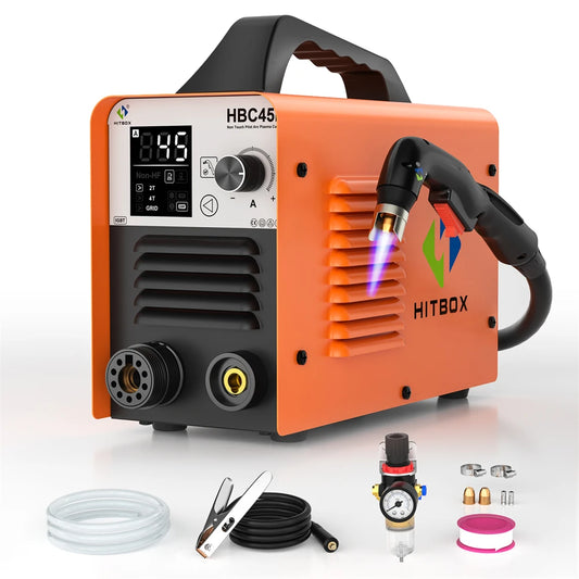 HITBOX 45A Non-HF Non Touch Plasma Cutter 2T/4T IGBT Welding Machine for Home DIY Workshops Smart LED Display ARC Plasma Cutting