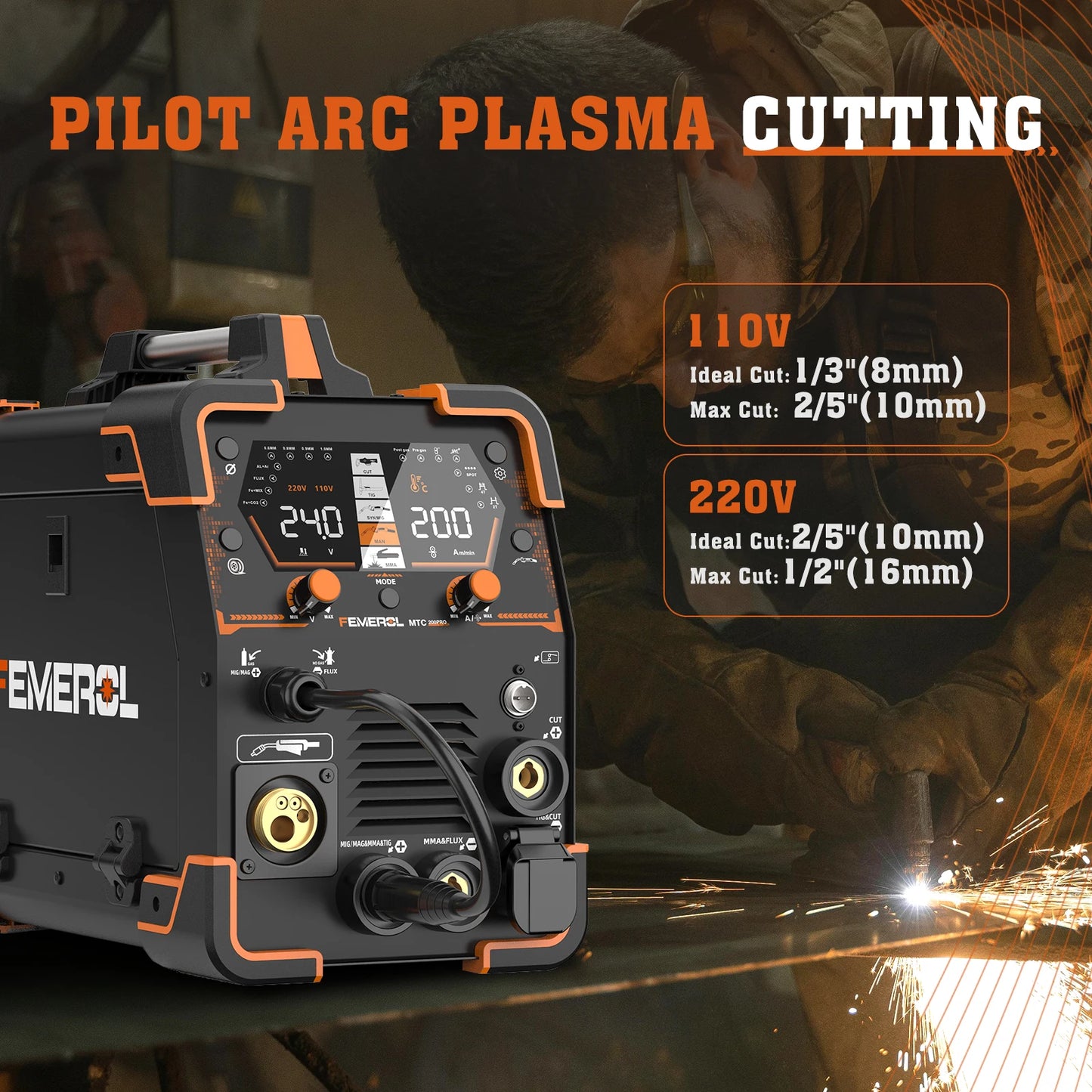 FEMEROL 200A Plasma Cutter Welder 6 In 1 Gas/Gasless MIG/HF TlG/Stick/CUT/SPOT Welding Machine 110/220V Aluminum Welding Welder
