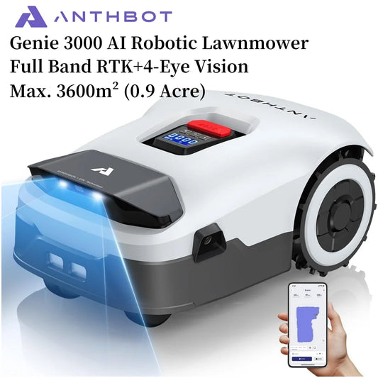 ANTHBOT Genie 600E(4G) AI Wireless Robotic Lawnmower, Max. 900 m², RTK + 4 Camera Vision Lawn Mower Robot, 4G+WiFi+Bluetooth