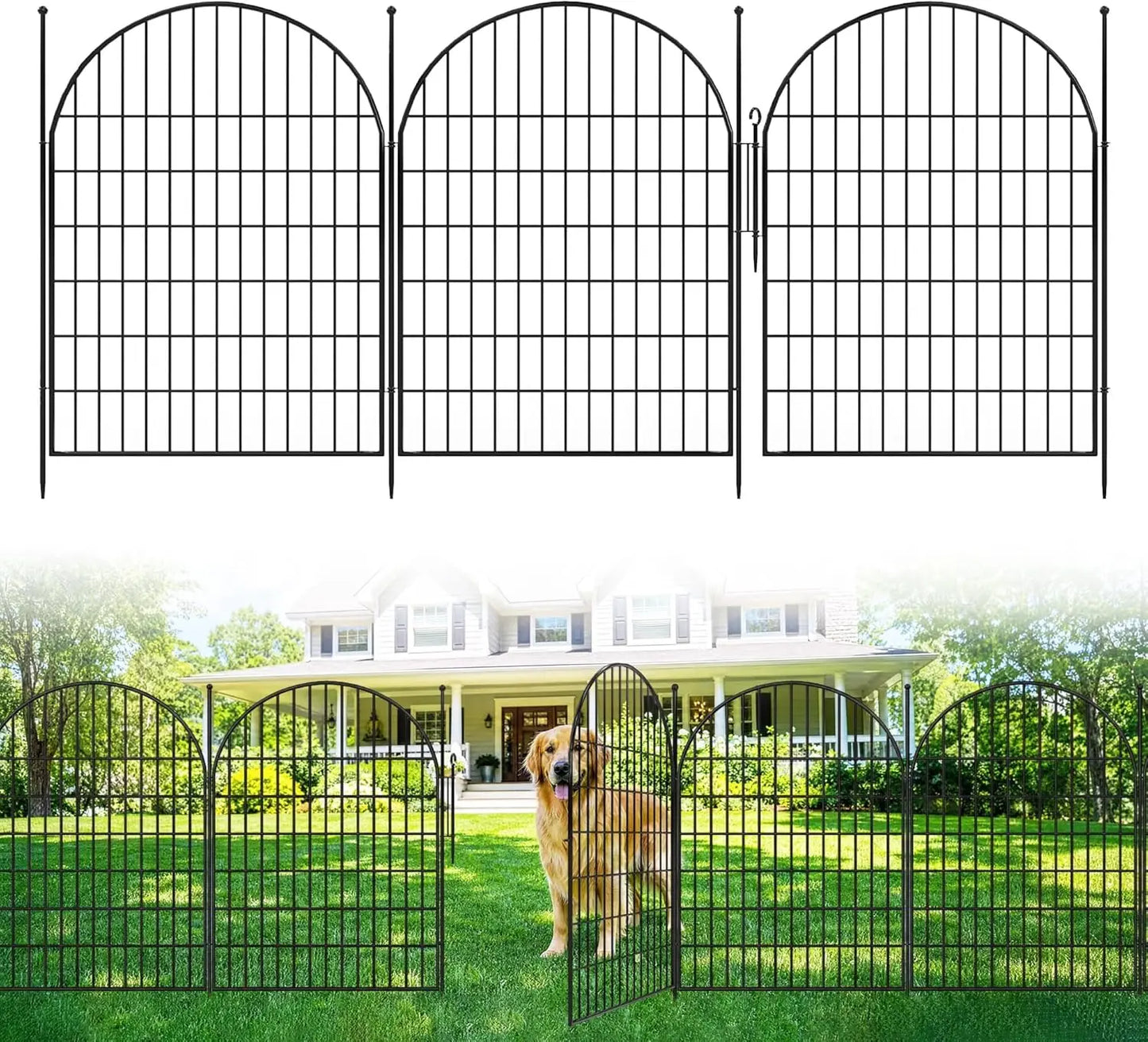Decorative Garden Fence, 101.6cm H x 719.33cm L 10 Panels Arched Rustproof Metal Fence, No Dig Animal Barrier for Yard Patio Flower Bed
