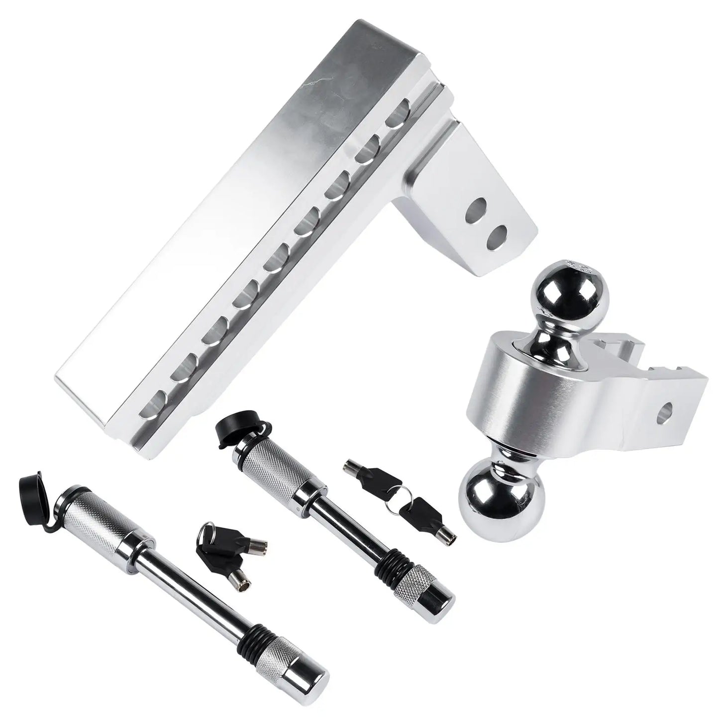 AP03 Adjustable Trailer Hitch - Aluminum Tow Hitch Fits 2-Inch Receiver - Heavy Duty Drop Hitch with 8-Inch Drop/Rise Silver