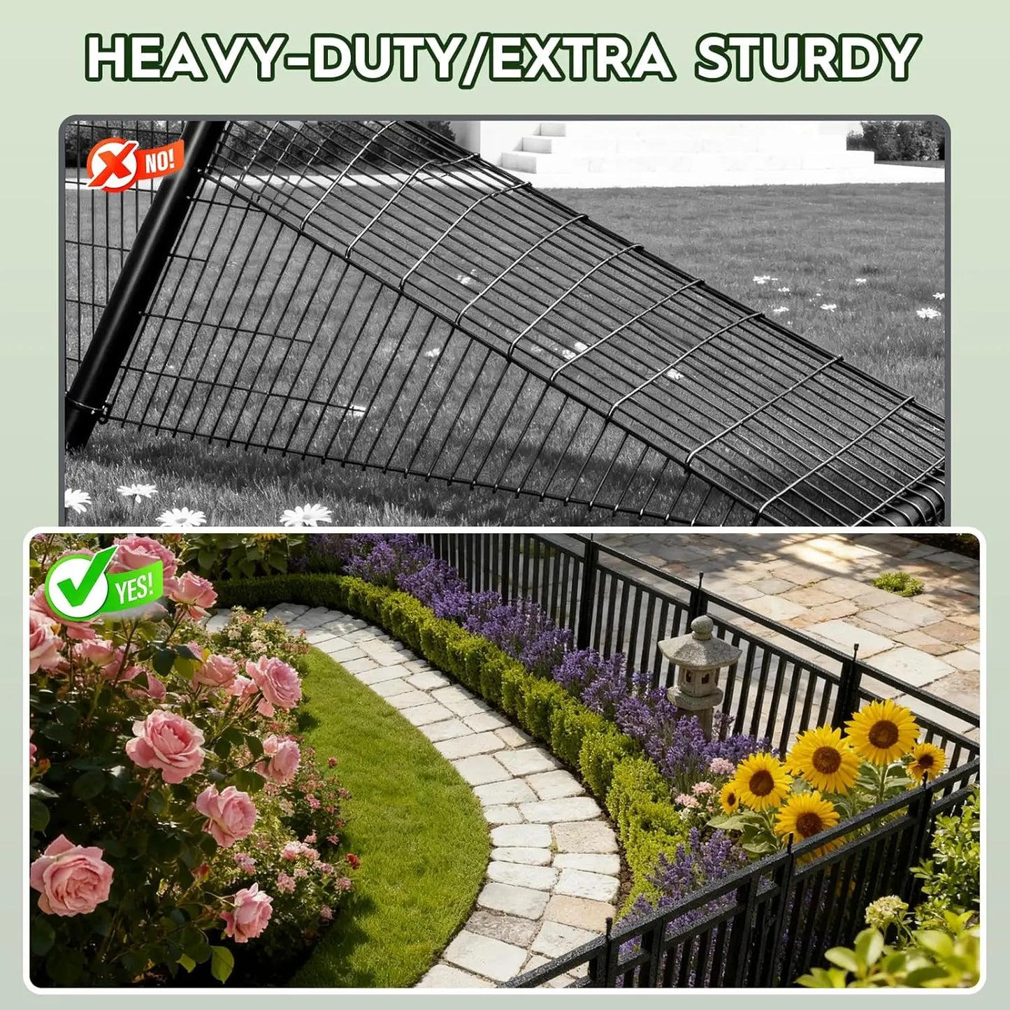 Garden Fence 40in (H) x 36ft (L), 14 Panels + 2 Gates, Durable Outdoor Yard Barrier, Secure Garden Fencing, Customized