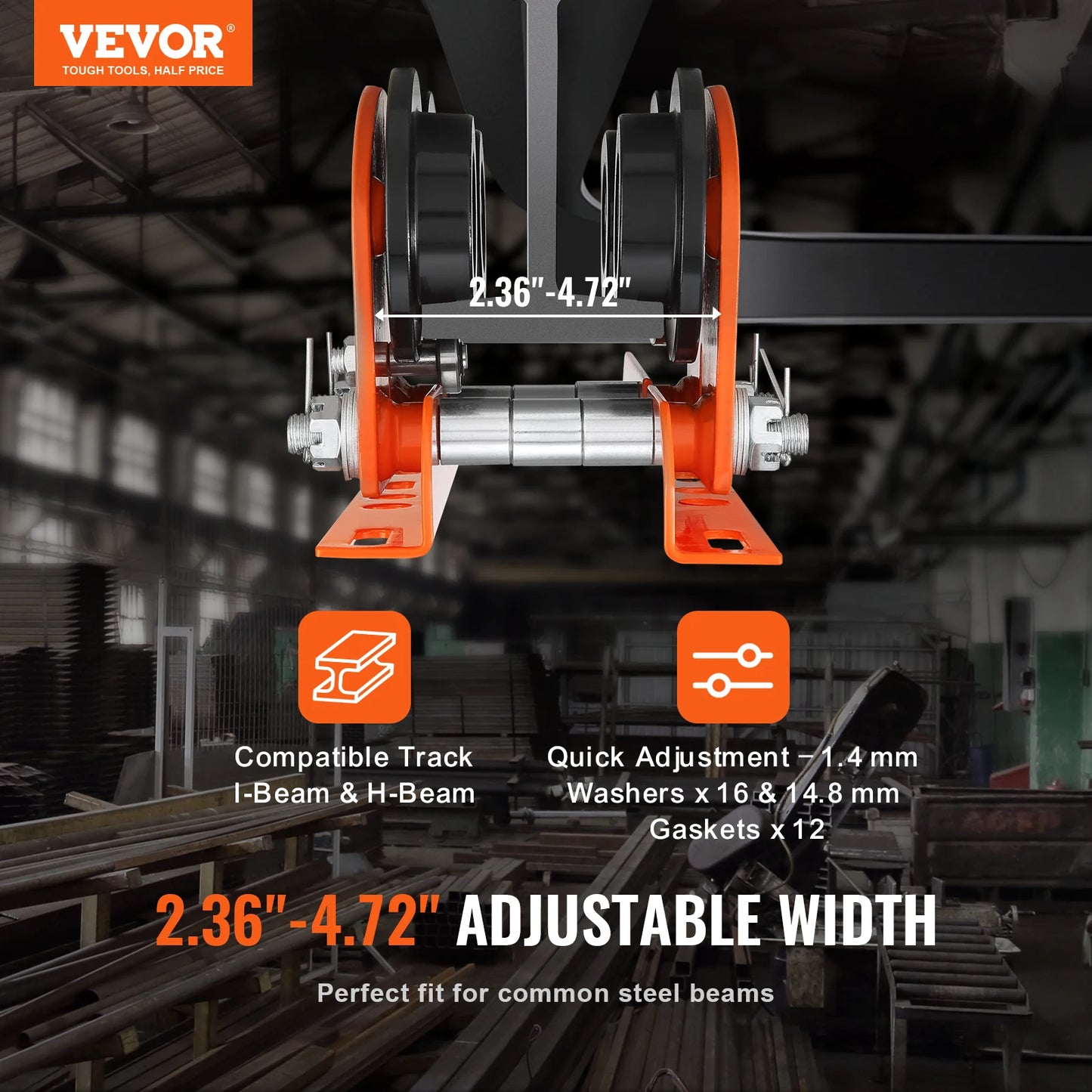SucceBuy Electric Hoist Manual Trolley 0.5/1 Ton Capacity for PA200 PA250 PA300 PA400 PA500 Push Beam Trolley with Dual Wheels