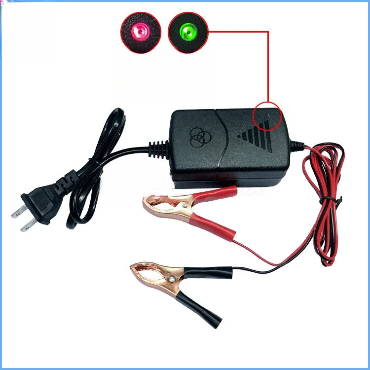 Smart 12V Car Battery Charger 1A Lead-Acid With Indicator Light 14.4 Volt Dual Wire Alligator Clip Camping Auto Charging Socket