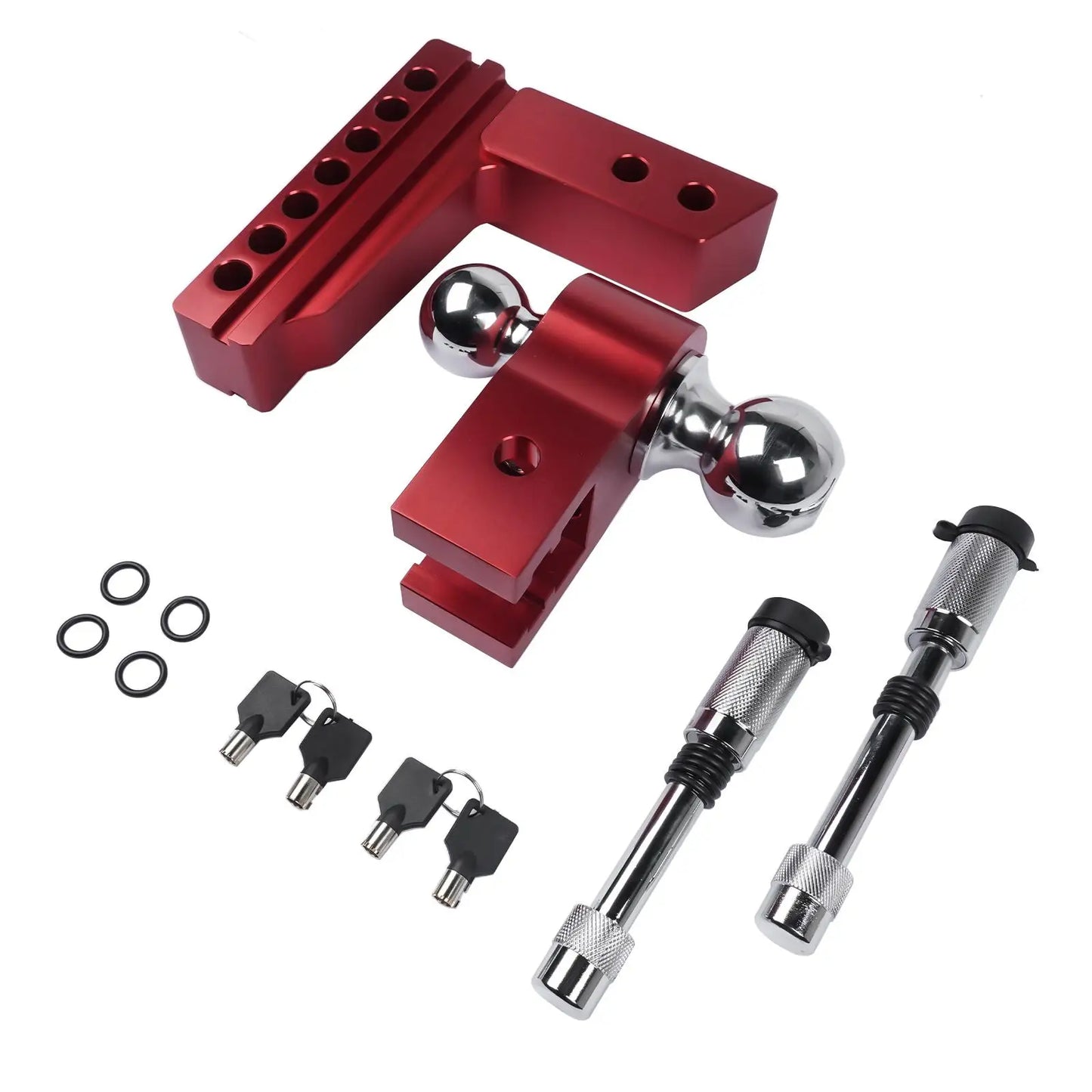 AP03 Adjustable 6" Drop/Rise Trailer Hitch Red for 2" Receiver with Anti-Theft Locks, Dual Ball Mount