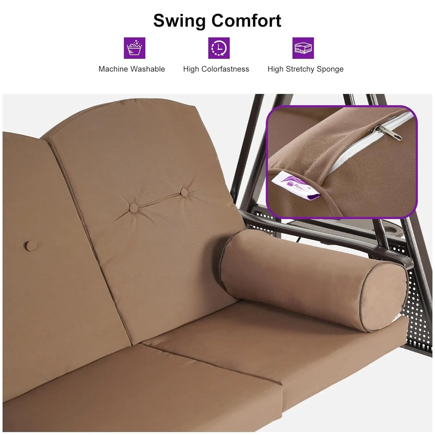 Adjustable Canopy 3-Seat Outdoor Porch Swing Chair Bench with Cup Holder Cushion Pillow for Patio Backyard Lawn, Custom