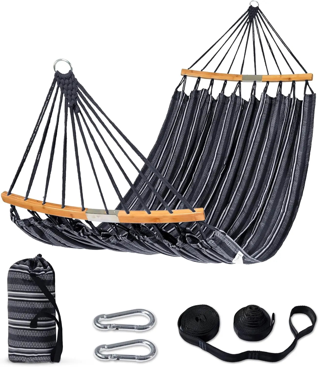 Hammocks Double Hammock with Curved Spreader Bar, Outdoor Portable Hammock with Carrying Bag & Tree Straps for Bedroom, Patio, B