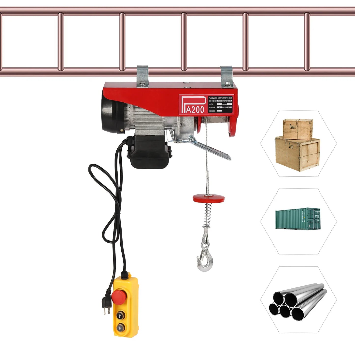 2-Ton (4400LBS) Electric Hoist Winch with Remote Control - 110V Engine Crane for Garage, Workshop Lifting