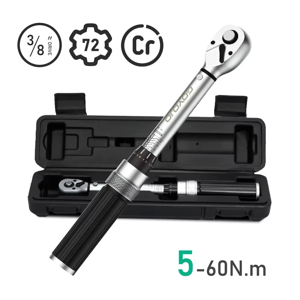 GOYOJO 3/8" Torque Wrench Square Unit Torque Wrench 5-60N.m / 44.26 -531.06 lb-in Pro Torque Wrench Professional Bicycle Auto Repair Tool Chassis Component, &Engine Repair