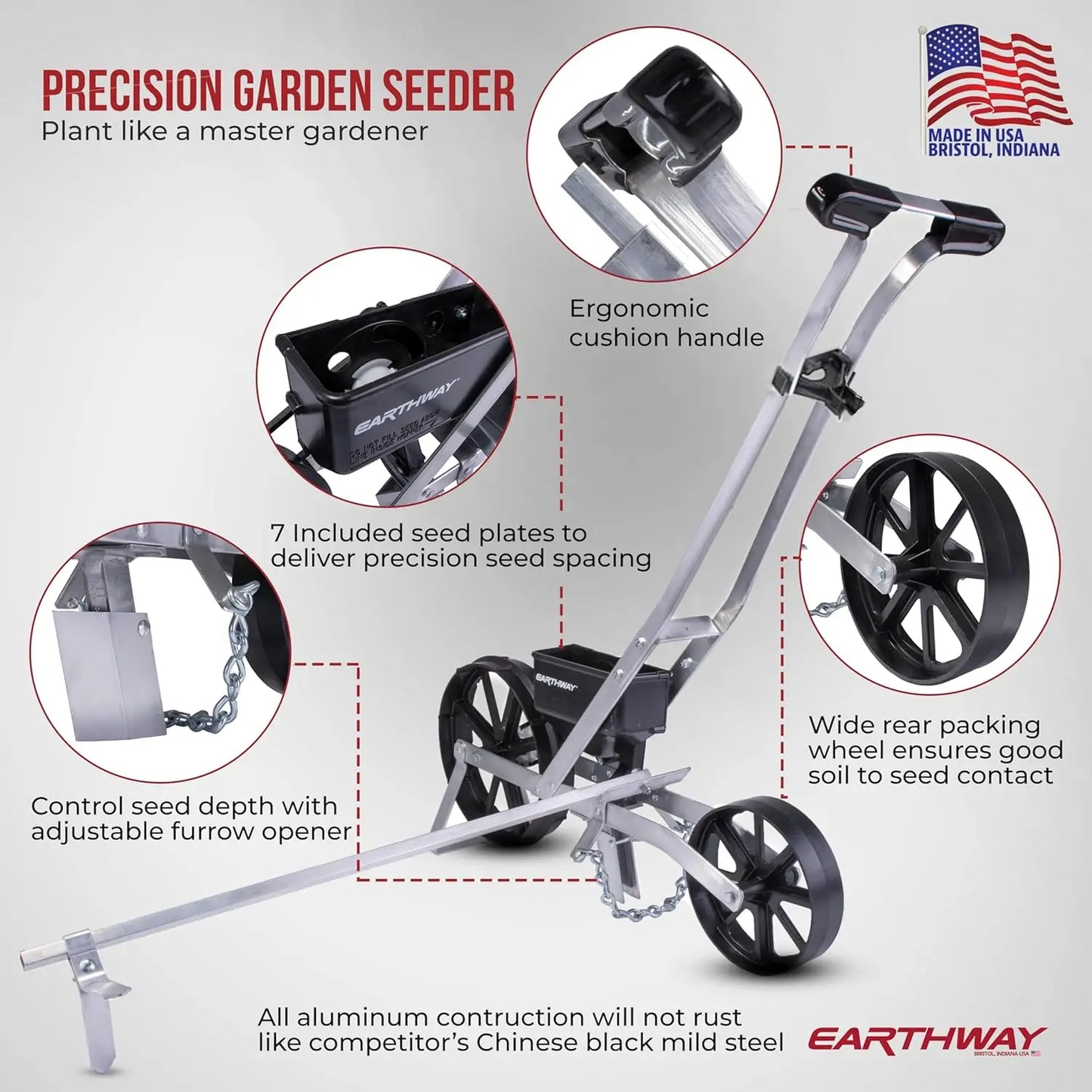EarthWay Products 10001 Precision Garden Seeder with 7 Seed Plates, Sweet Corn Planter, Accurate Seed Drill for Gardeners, Durab