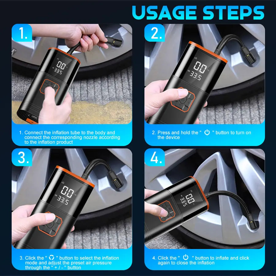 BELIBUY Portable Air Compressor 150 PSI Tyre Inflator Dual Cylinder