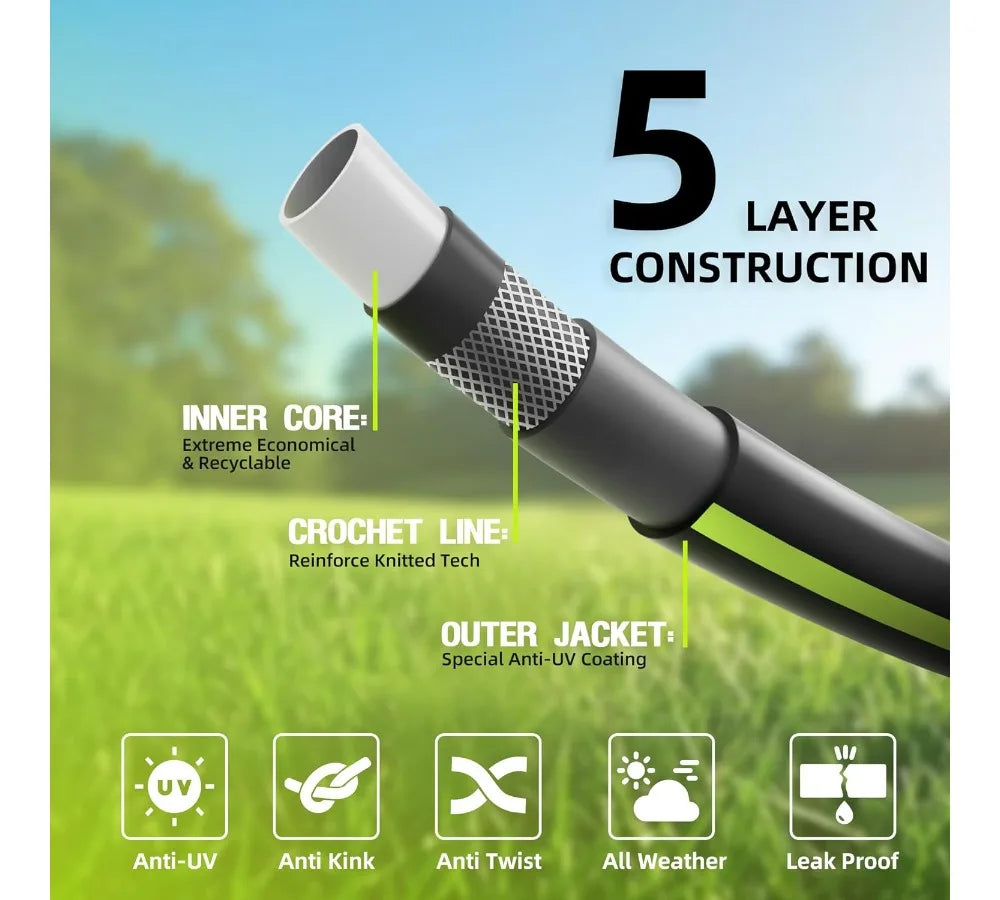 50ft Flexible Garden Hose No Kink Leakproof Lightweight PVC Water Pipe for Yard Household