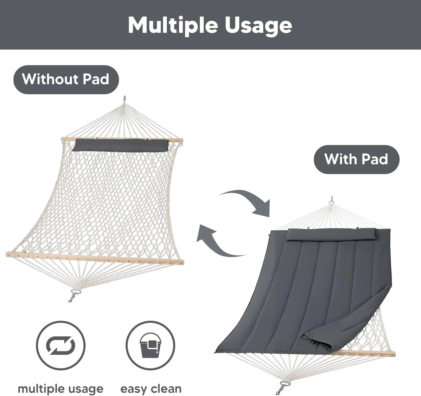 Two-person outdoor hammock for patio garden porch use in dark grey color