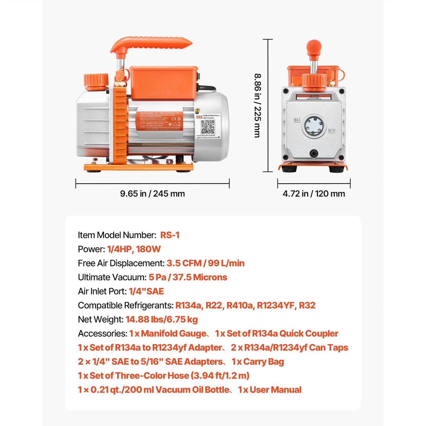 SucceBuy AC Vacuum Pump and Gauge Set 3.5CFM 1/4HP / 4.5CFM 1/3HP Single Stage or 7CFM 3/4HP Two Stage for HVAC Air Conditioning