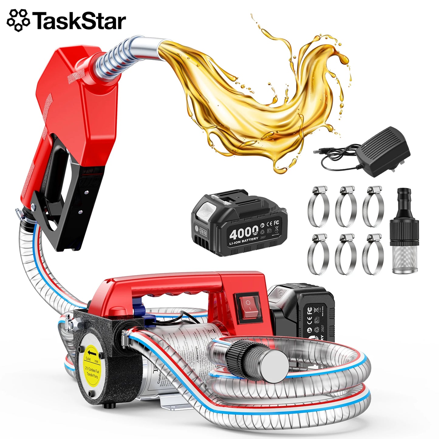 Taskstar 21V Electric Fuel Pump For Diesel Kerosene Trucks Tractors Diesel Transfer Pump 45 L/min For Makita 18V battery pin