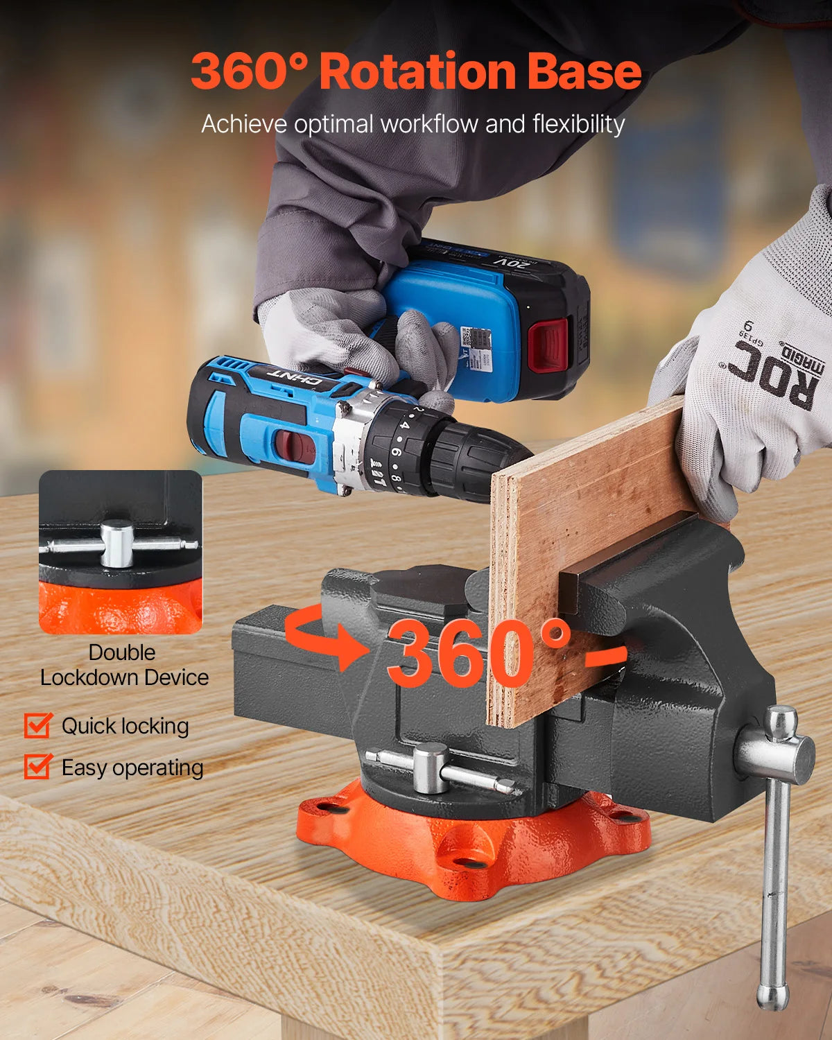 SucceBuy Multipurpose Bench Vise with Swivel Base and Anvil