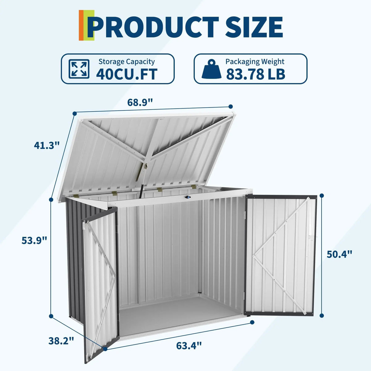 5.8 x 3.3 FT Outdoor Trash Storage Shed, 80 Cu Ft Galvanized Steel Garden Tool Cabinet With Sloped Roof, Latch & Gas Struts