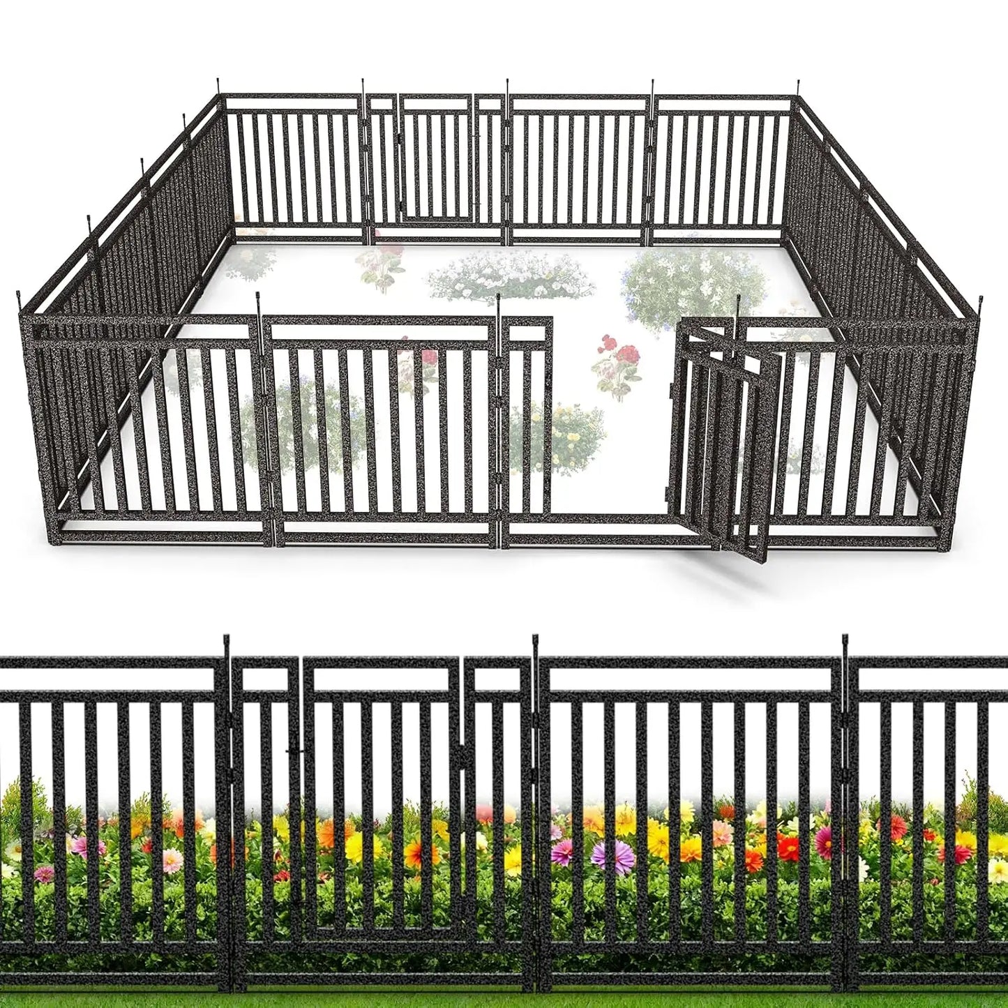 Garden Fence 40in (H) x 36ft (L), 14 Panels + 2 Gates, Durable Outdoor Yard Barrier, Secure Garden Fencing, Customized