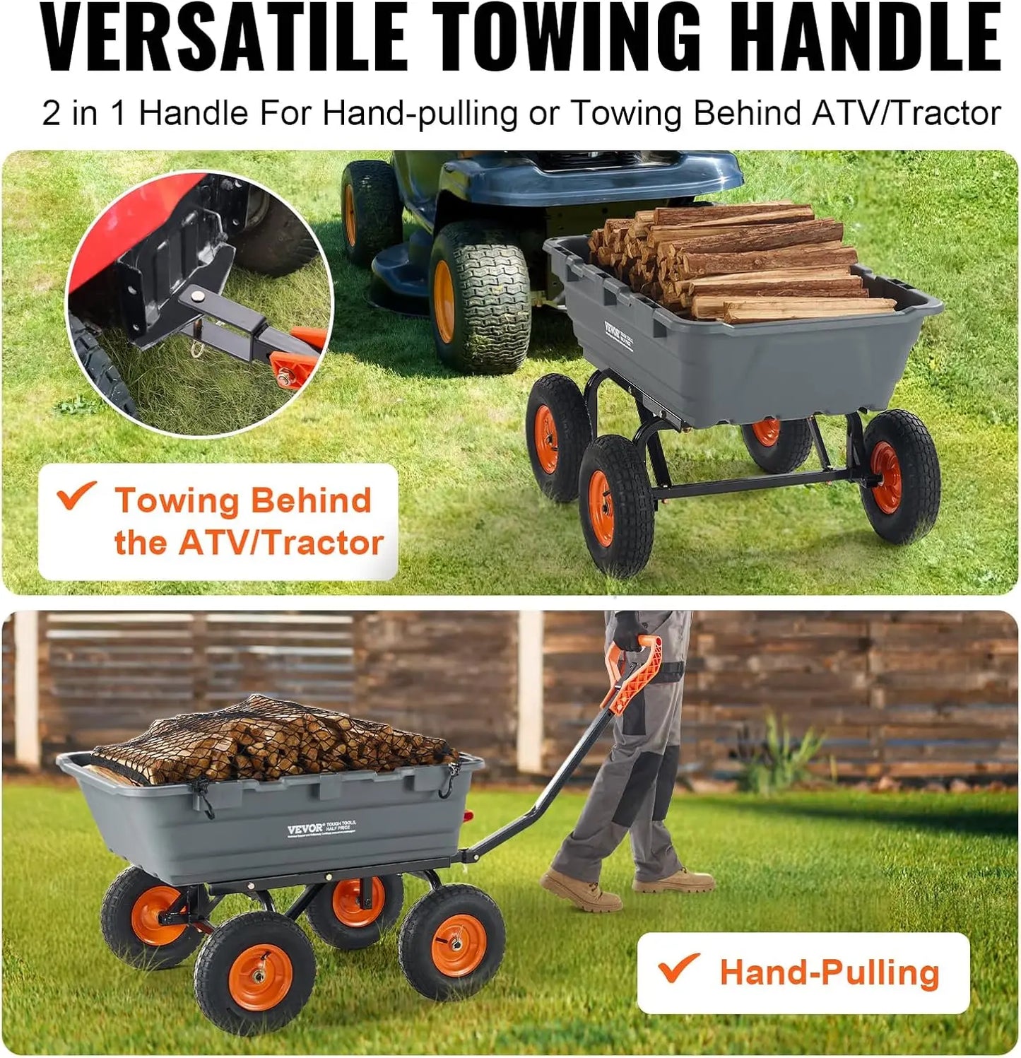 1200lbs 7Cu.Ft. Garden Dump Cart with 2-in-1 Convertible Handle and 13in All Terrain Wheels,