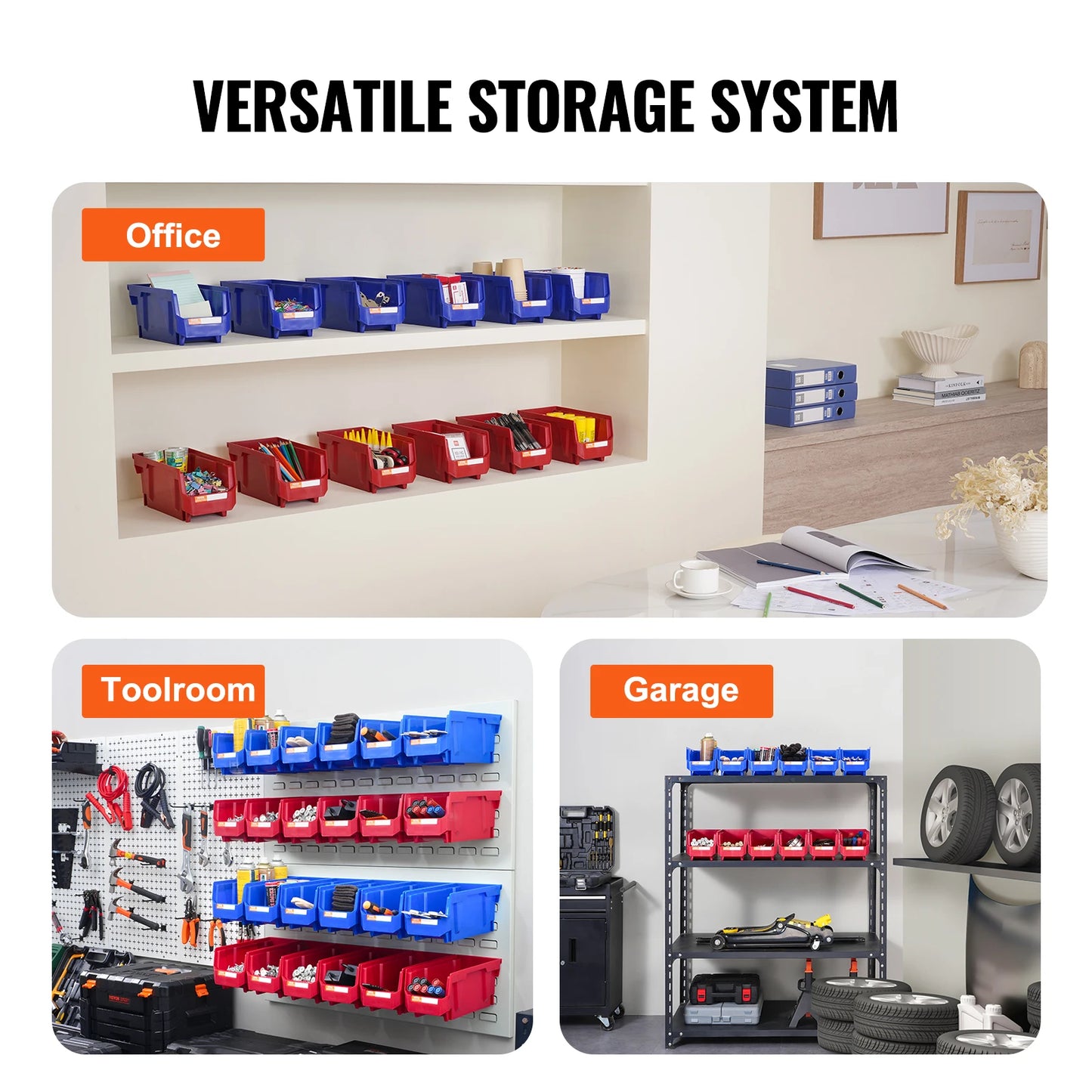 SucceBuy Parts Bin 12pcs 5x4*3inch Blue/Red Stackable Plastic Garage Tool Storage Box Container Organizer Bin  for Closet Garage