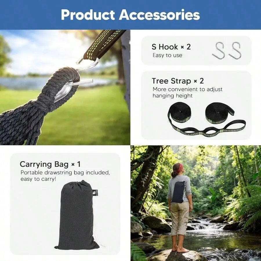 Outdoor Double Hammock With Spreader Bar Portable Camping Hammock Dark Gray