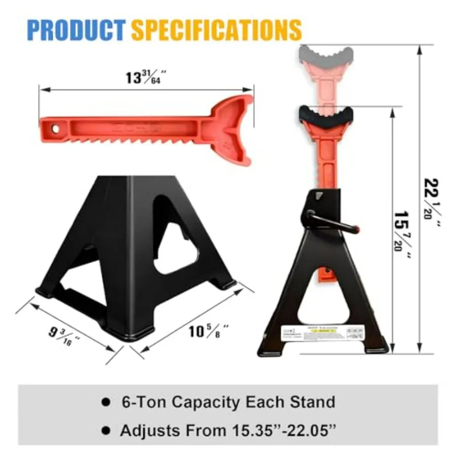 Upgraded 6 Ton Jack Stands 13200 Lbs with 2 Crossbars Double Locking Heavy Duty Adjustable Car Jack Stand for Trucks SUV Car UT