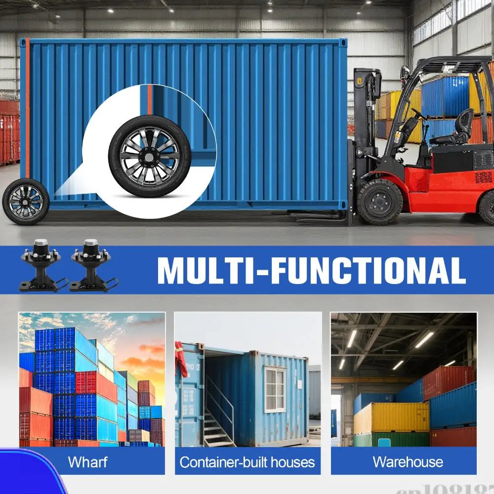 2 Pack Shipping Container Wheels 8x6.5 Lug with Ratchet Strap Tie Down J Hook Shipping Container Accessories Quick Disassembly