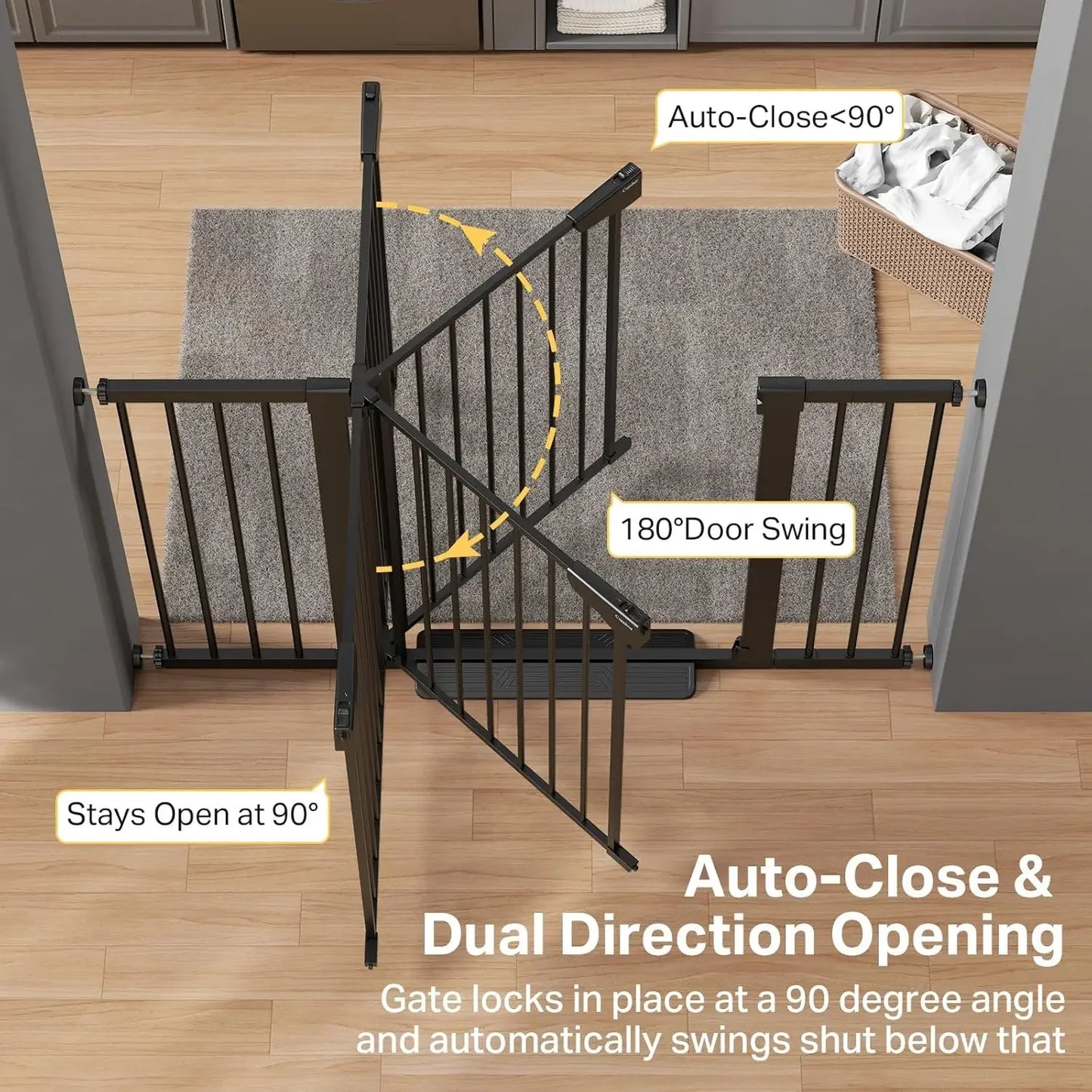 29.7"–51.5" Extra Wide Baby Gate for Stairs, Pressure-Mounted Dog Gates for Doorways & Hallways, Auto-Close Walk-Through, No-Tri