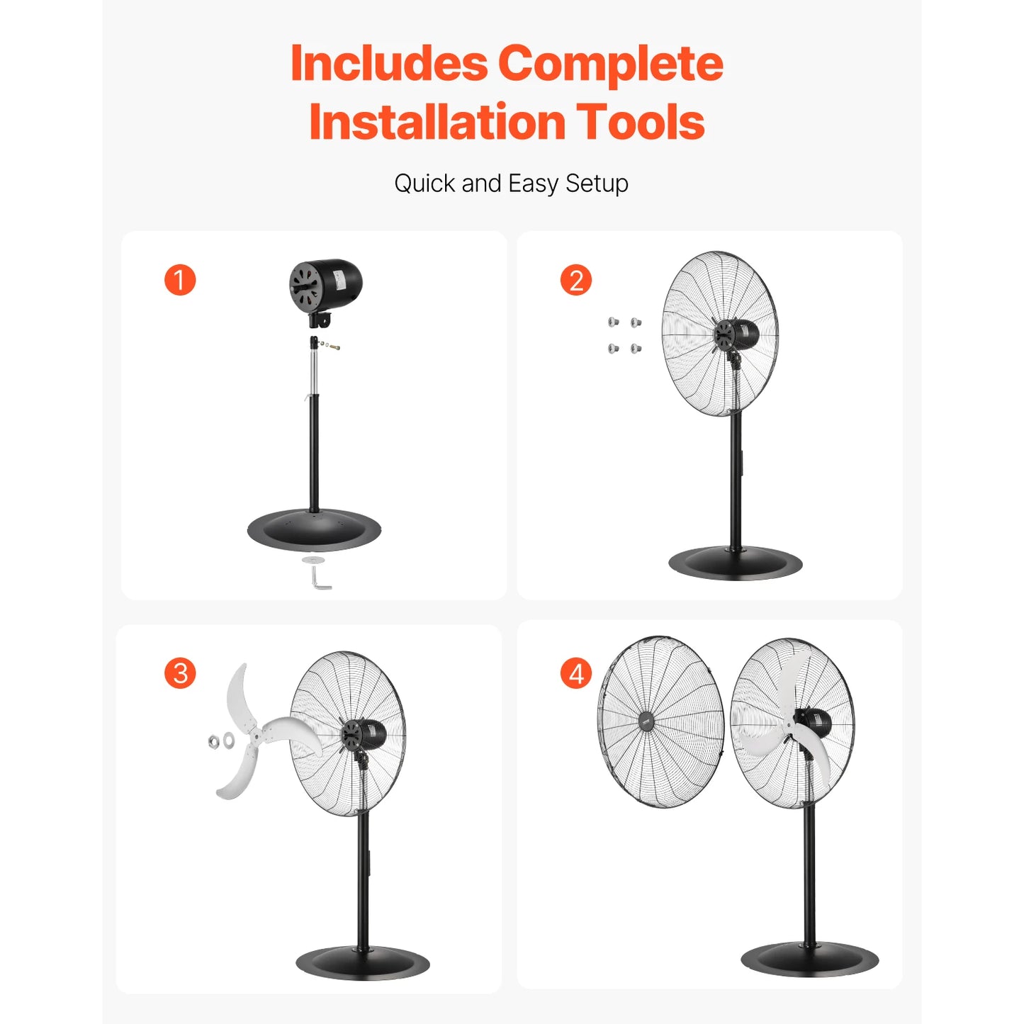 VEVOR Industrial Pedestal Fan 85-Degree Oscillating Fan Height Adjustable Standing Fans with 3 Adjustable Speed for Bedroom Home