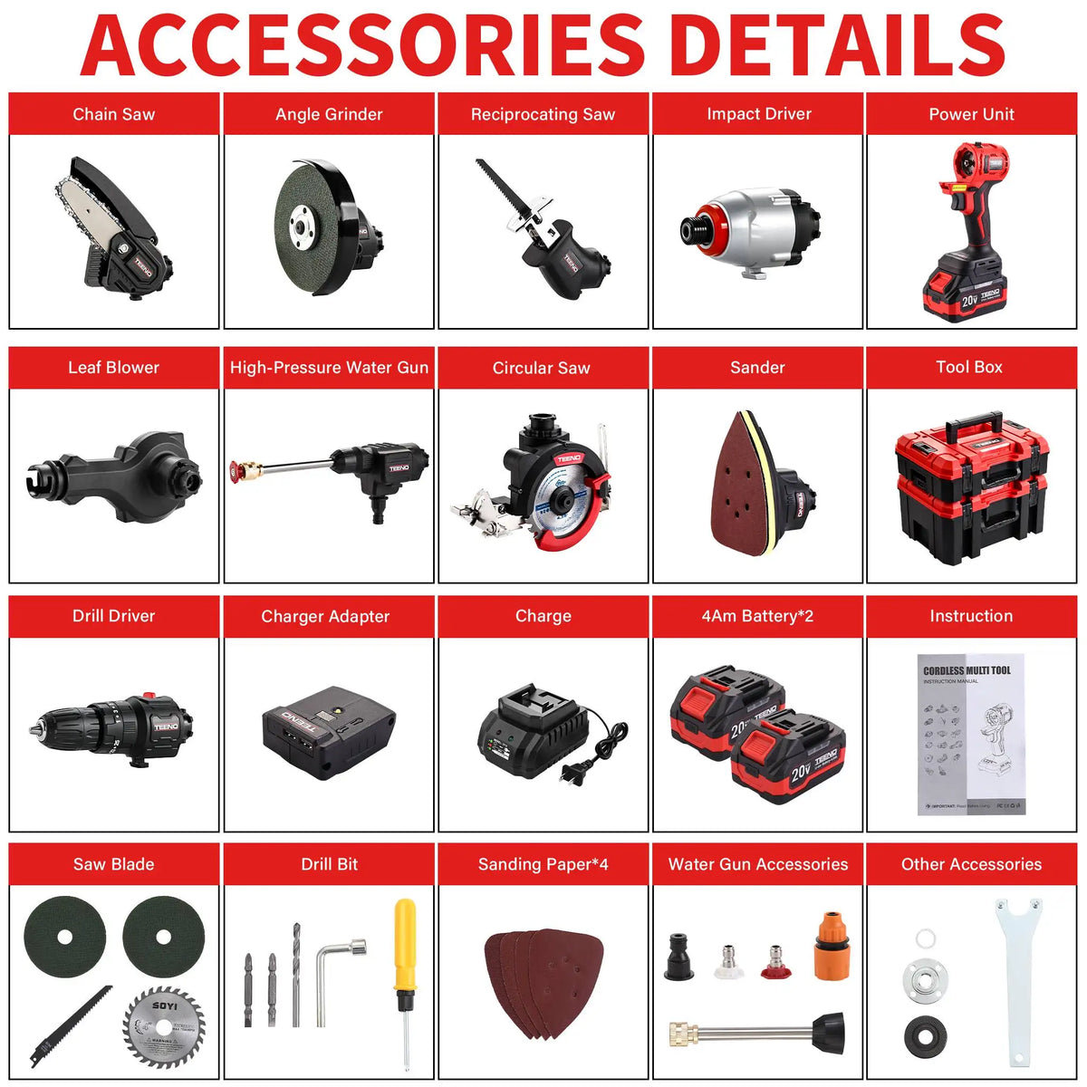 Cordless Brushless Power Tool Combo Kit With Nine Attachments