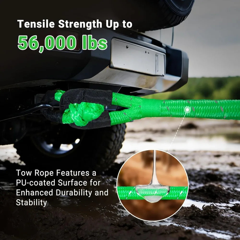 5/8" x 20ft Kinetic Recovery Tow Rope 36000lbs Snatch Strap with 2 Soft Shackles 56000lbs Break Strength Heavy Duty Offroad Towing Rope Kit for Truck ATV UTV